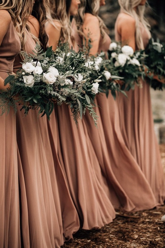 rust bridesmaid dresses green bouquets for rustic green rustic country wedding